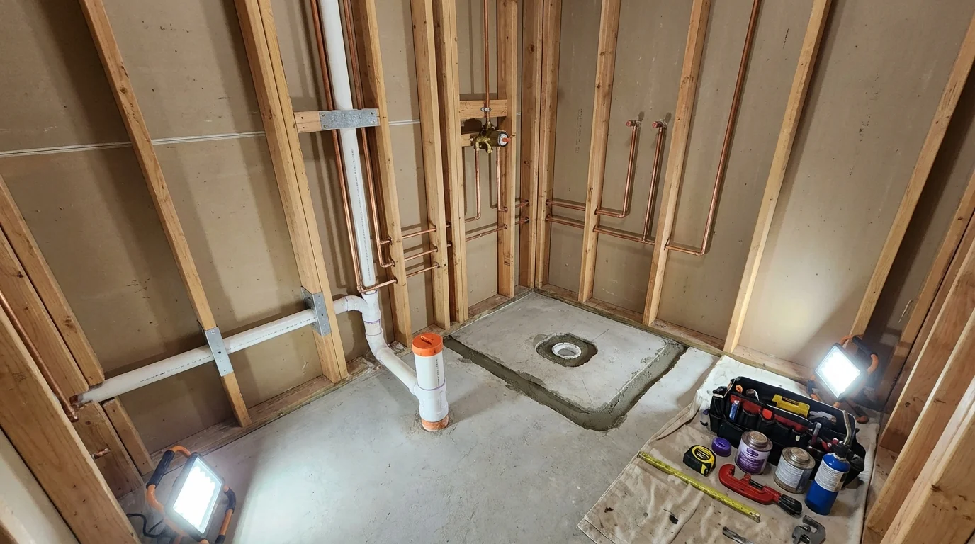 Bathroom rough-in plumbing during remodel by Johns Plumbing LLC in Luttrell